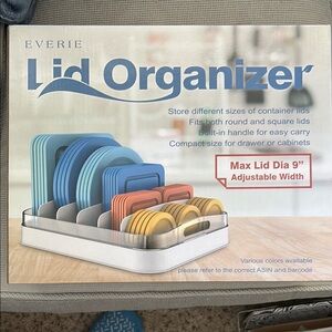 Lid Organizer with Adjustable Width - Blue, Orange, Gray